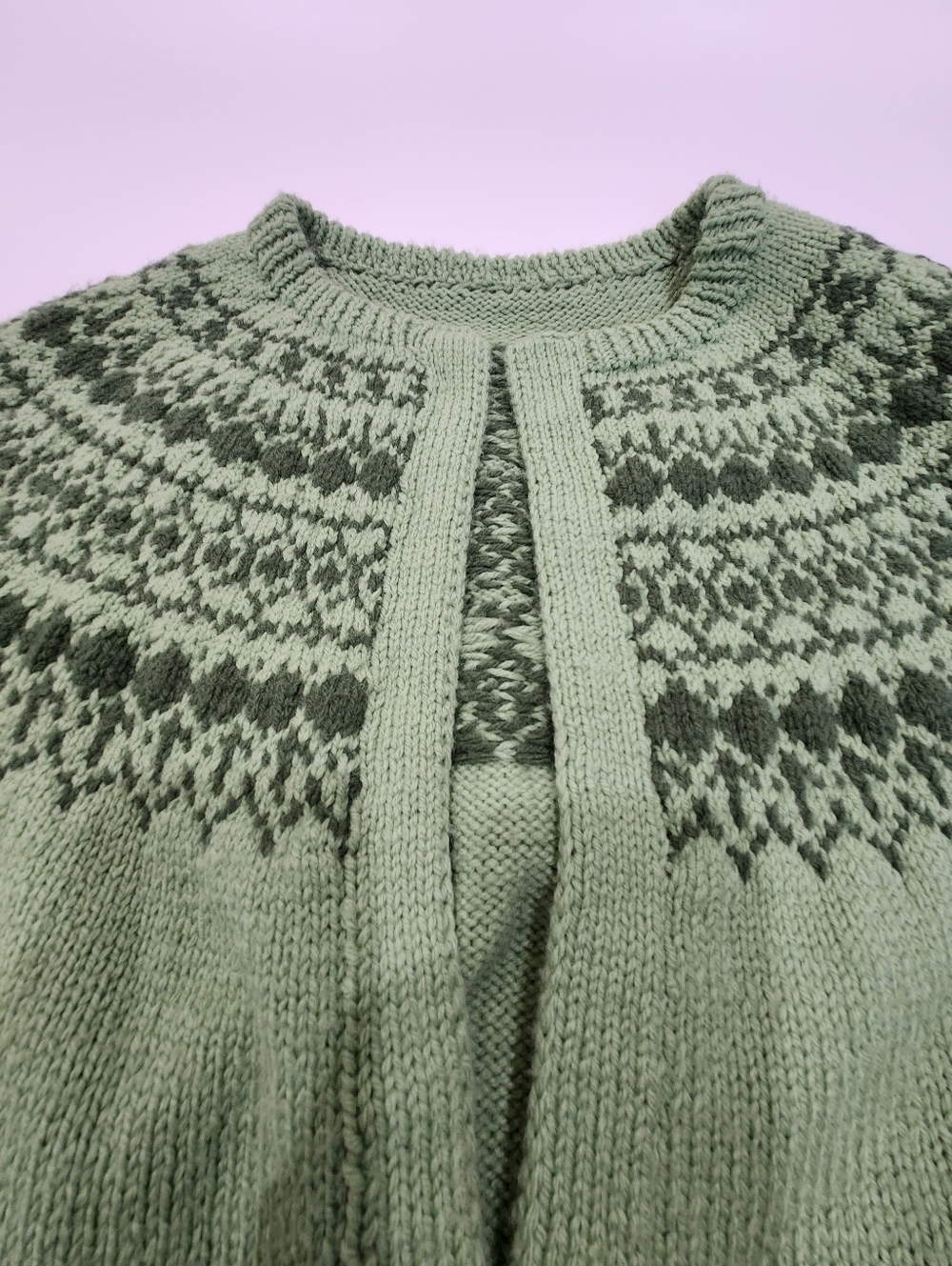​Vintage Fair Isle Nordic Handmade Cardigan Sweater Mint Green Women's L - Picture 5 of 5